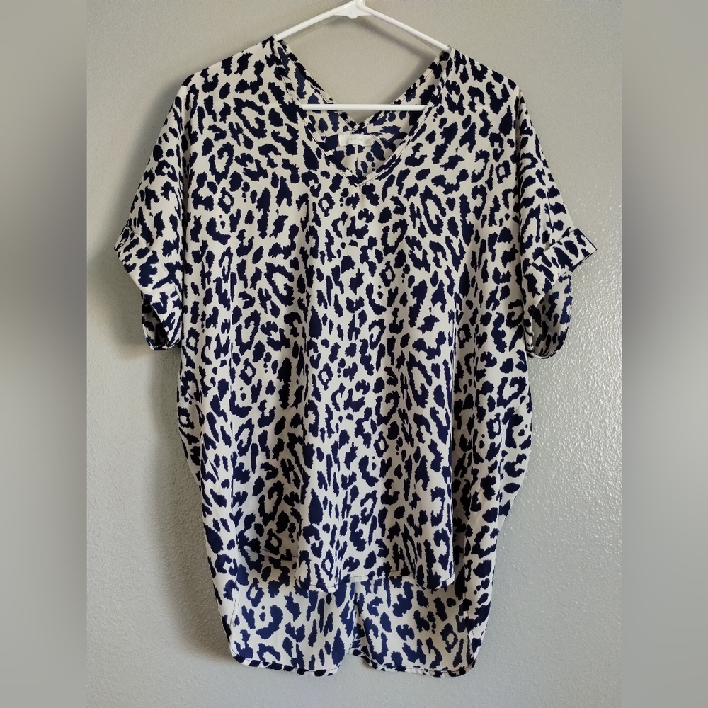 Lush Blue and Cream Blouse
